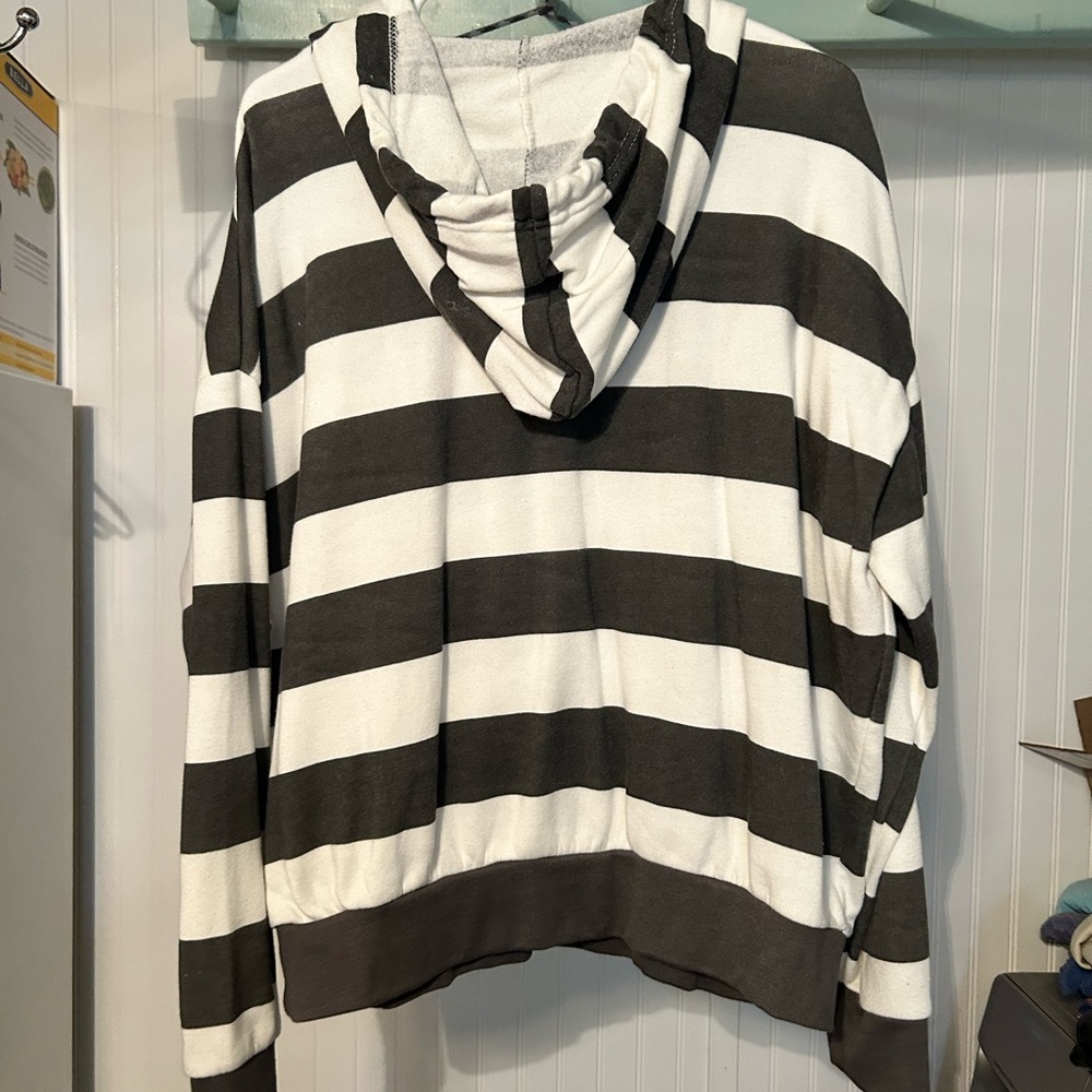 Charcoal and White Striped Hoodie - Picture 2 of 7